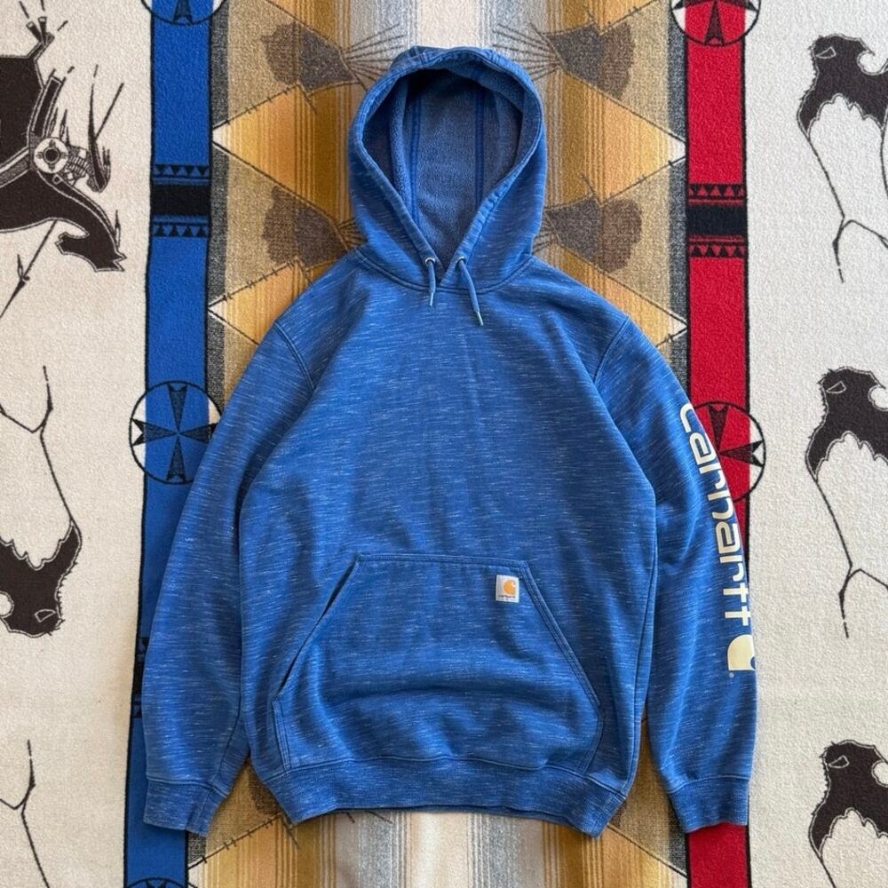 Men’s Carhartt Loose Fit Pullover Hoodie Sweatshirt Size Medium Blue Workwear